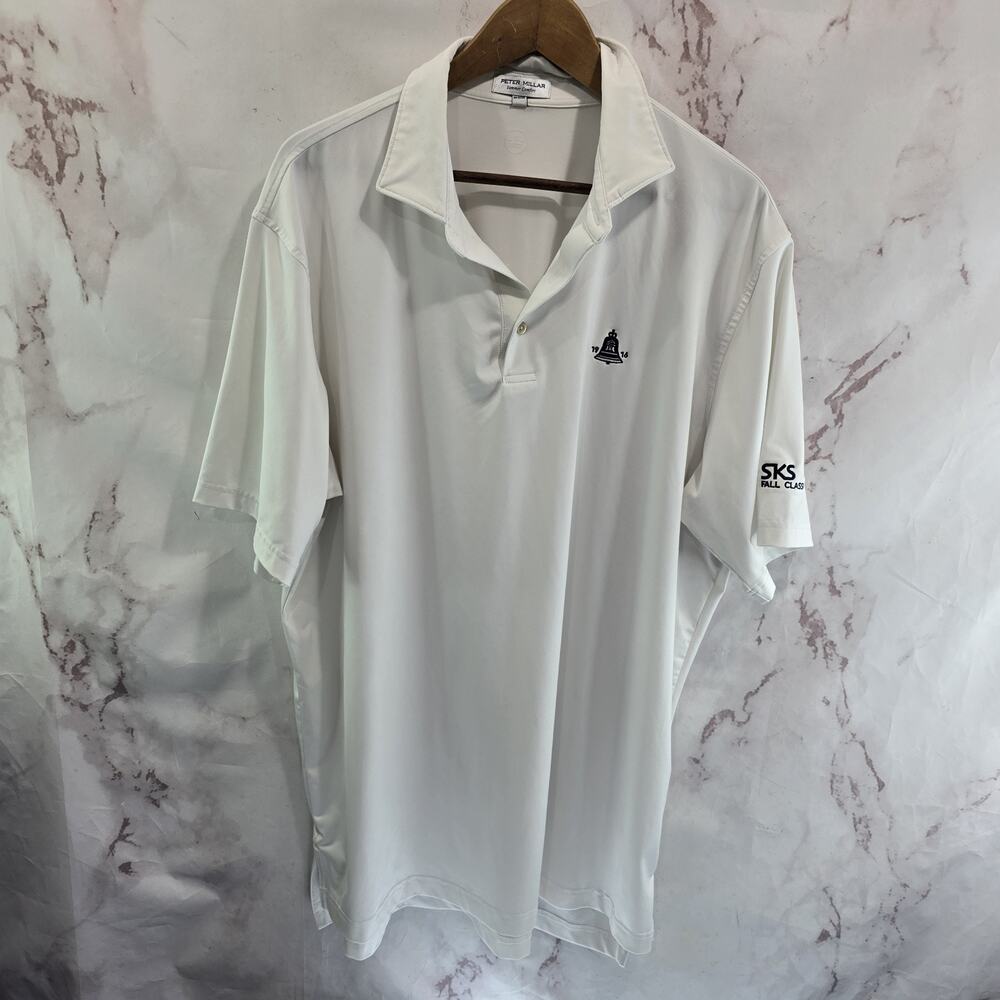 Peter Millar Shirt Mens XL White Polo Short Sleeve Performance Golf Pattern